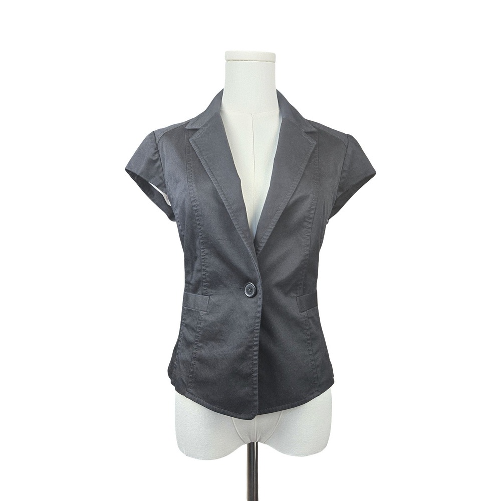 Express Black Short Sleeve One Button Blazer Jacket Y2K Business Casual Slim Fit